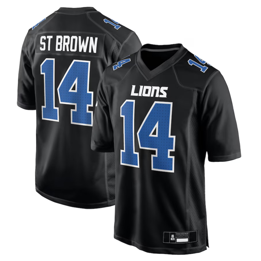 BIPIHUC D.Lions #14 Amon-Ra St. Brown Player Carbon Black Fashion Stitched Jerseys