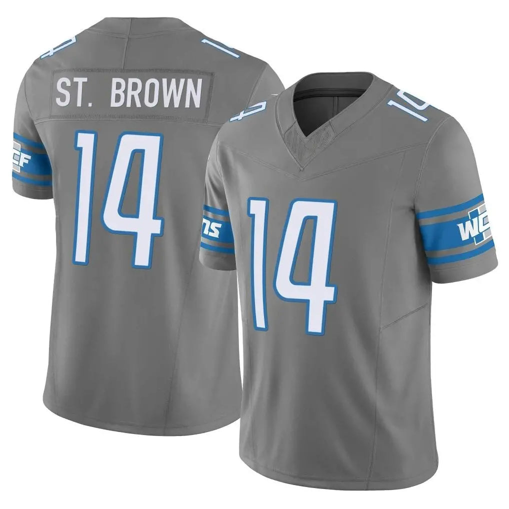 BIPIHUC D.Lions #14 Amon-Ra St. Brown Player Gray Vapor F.U.S.E. Limited Home Game Stitched Jerseys
