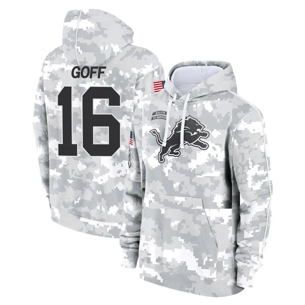 BIPIHUC D.Lions #16 Jared Goff Player Arctic Camo Salute to Service Hoodies Limited Game Stitched Jerseys
