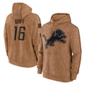 BIPIHUC D.Lions #16 Jared Goff Player Brown Salute to Service Hoodies Limited Game Stitched Jerseys