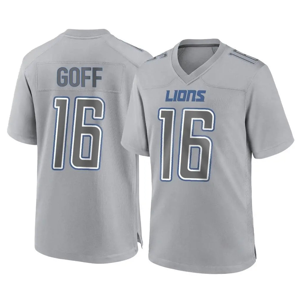 BIPIHUC D.Lions #16 Jared Goff Player Gray Atmosphere Fashion Home Game Stitched Jerseys