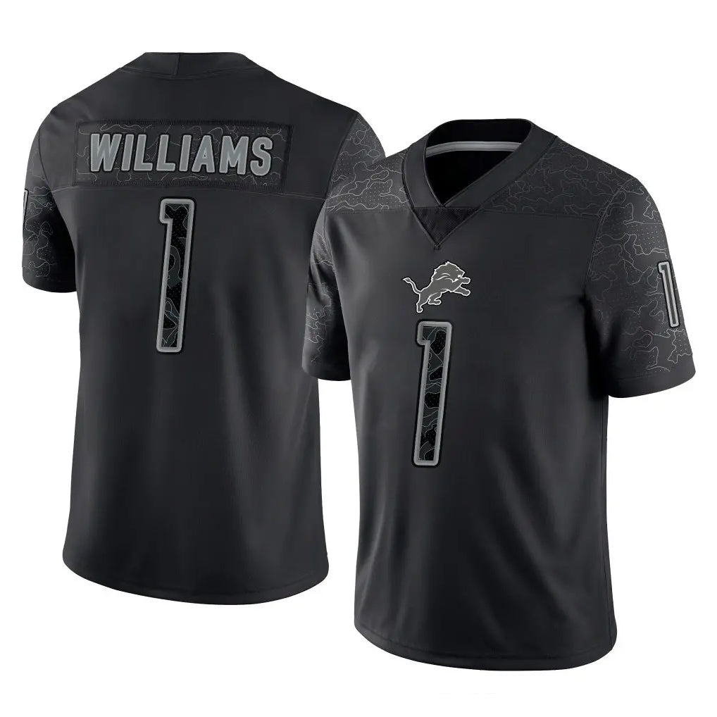 BIPIHUC D.Lions #1 Jameson Williams Player Black Reflective Limited Home Game Stitched Jerseys