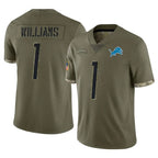 BIPIHUC D.Lions #1 Jameson Williams Player Olive Salute To Service Limited Stitched Jerseys