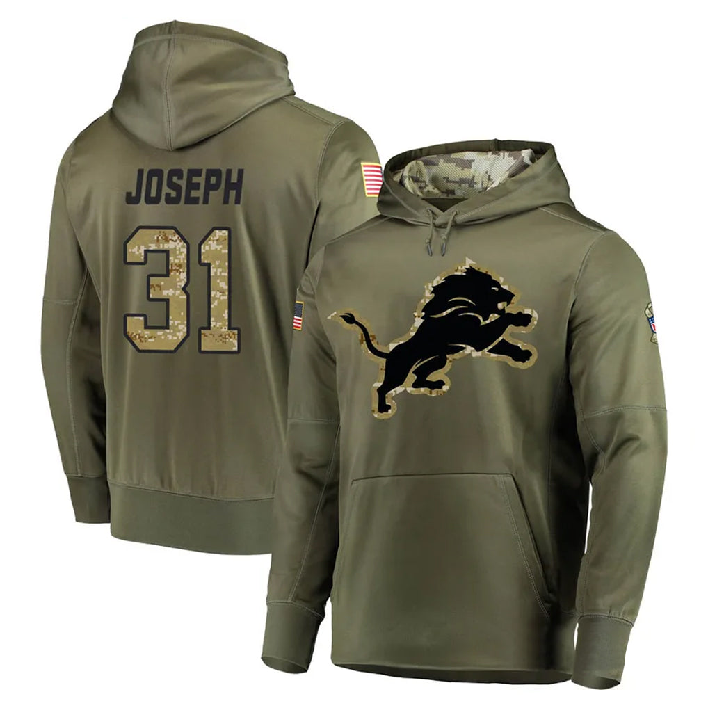 BIPIHUC D.Lions #31 Kerby Joseph Player Olive Salute to Service Pullover Hoodies Home Game Stitched Jerseys