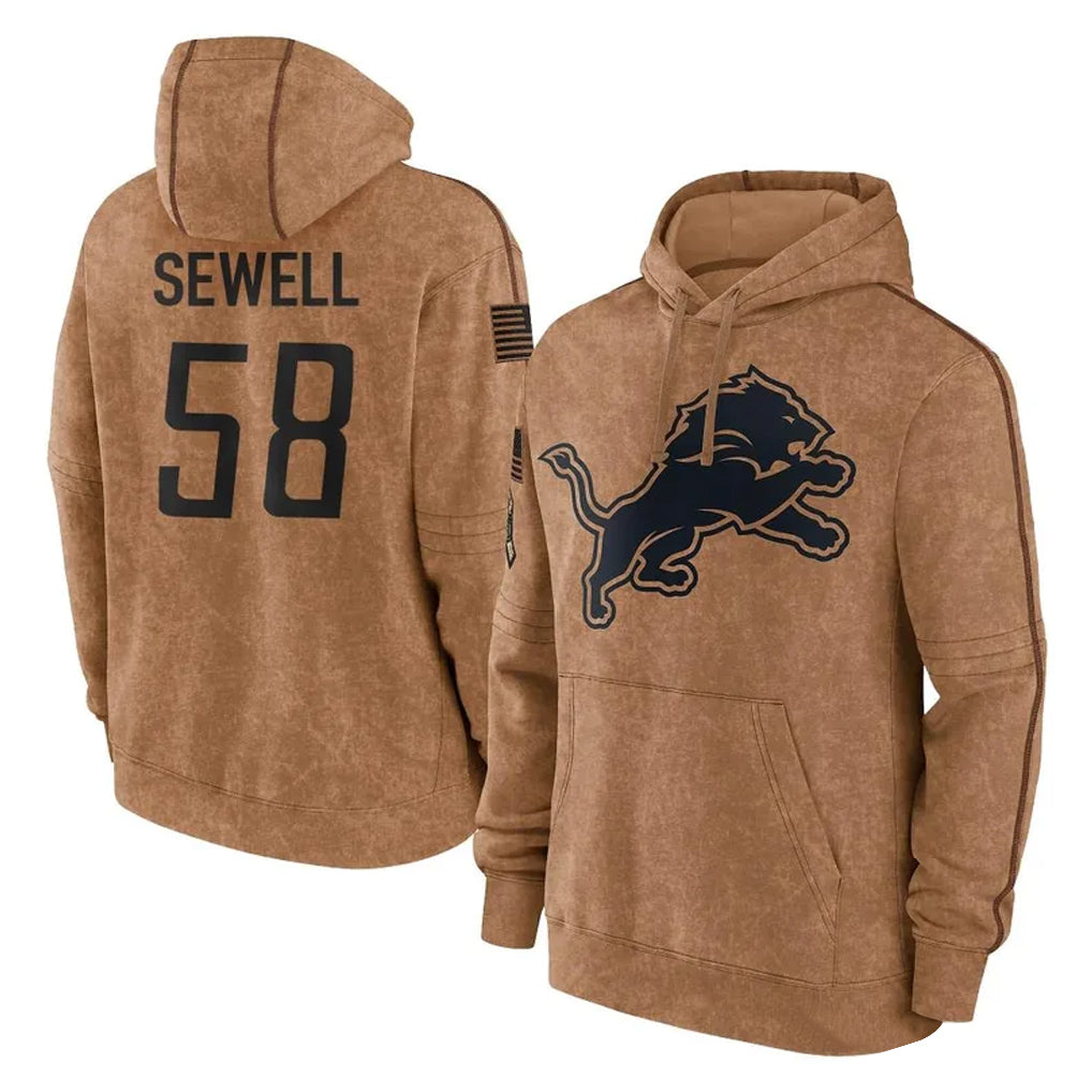 BIPIHUC D.Lions #58 Penei Sewell Player Brown Salute to Service Hoodies Limited Game Stitched Jerseys
