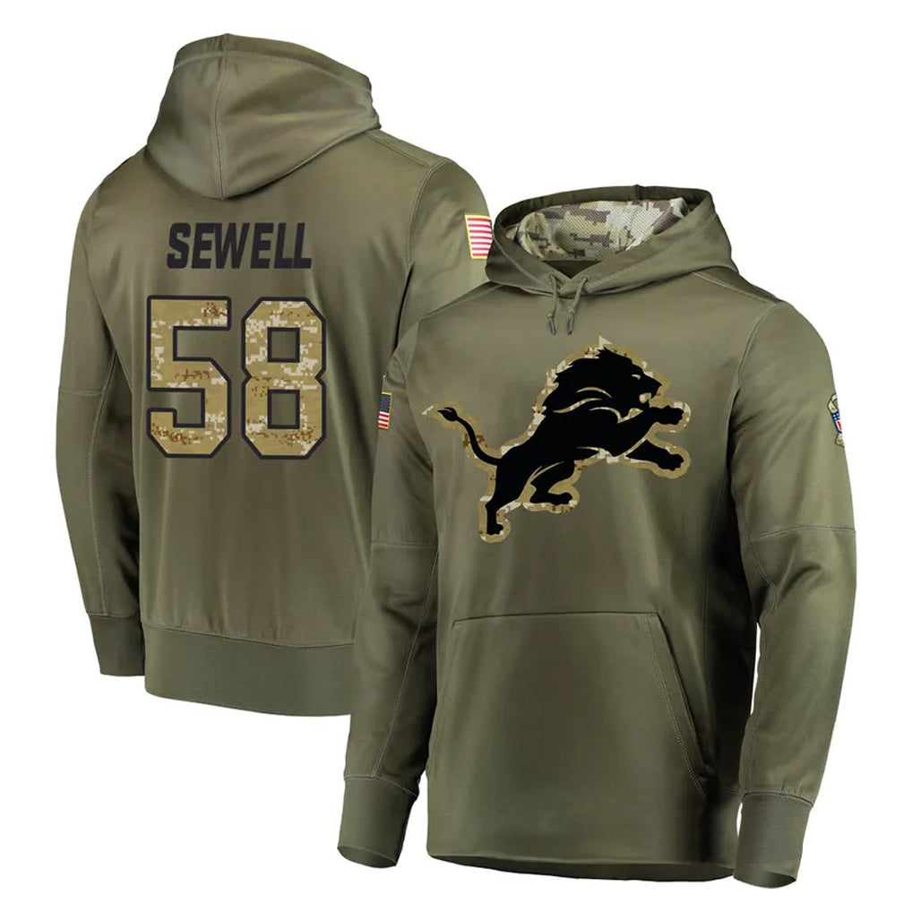 BIPIHUC D.Lions #58 Penei Sewell Player Olive Salute to Service Pullover Hoodies Home Game Stitched Jerseys