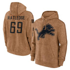 BIPIHUC D.Lions #69 Tate Ratledge Player Brown Salute to Service Hoodies Limited Game Stitched Jerseys