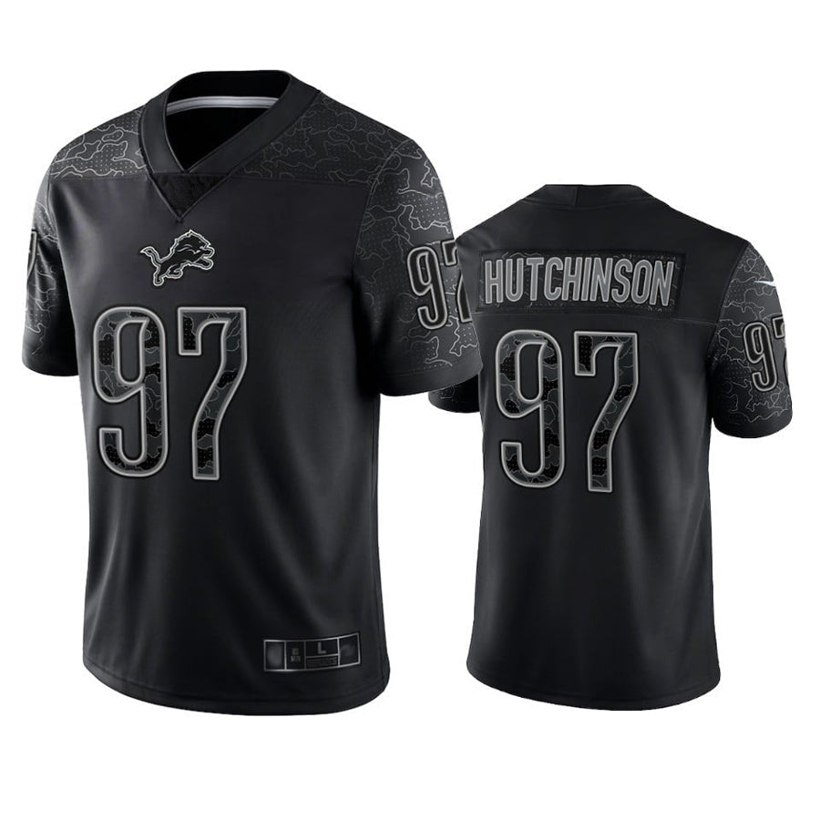 BIPIHUC D.Lions #97 Aidan Hutchinson Player Black REFLECTIVE Limited Stitched Jerseys