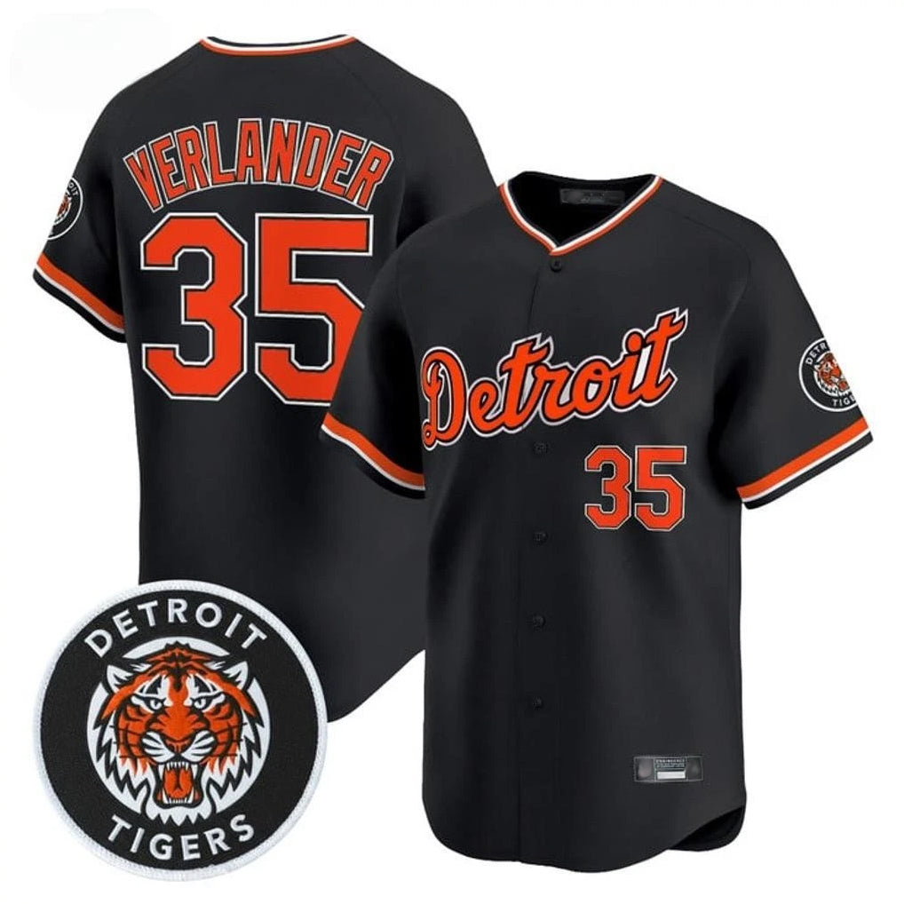 BIPIHUC D.Tigers #35 Justin Verlander Player Black Limited Home Stitched Jerseys