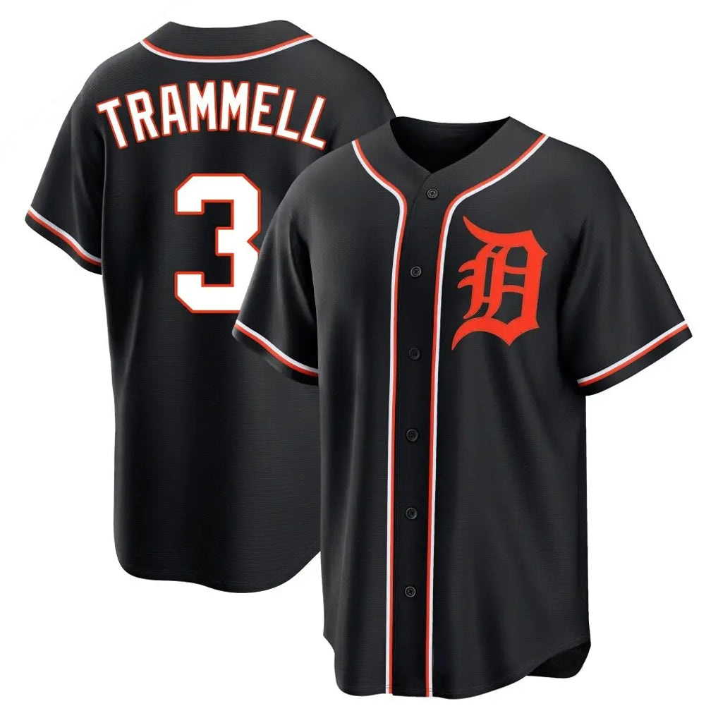 BIPIHUC D.Tigers #3 Alan Trammell Player Black Fashion Out Home Game Stitched Jerseys