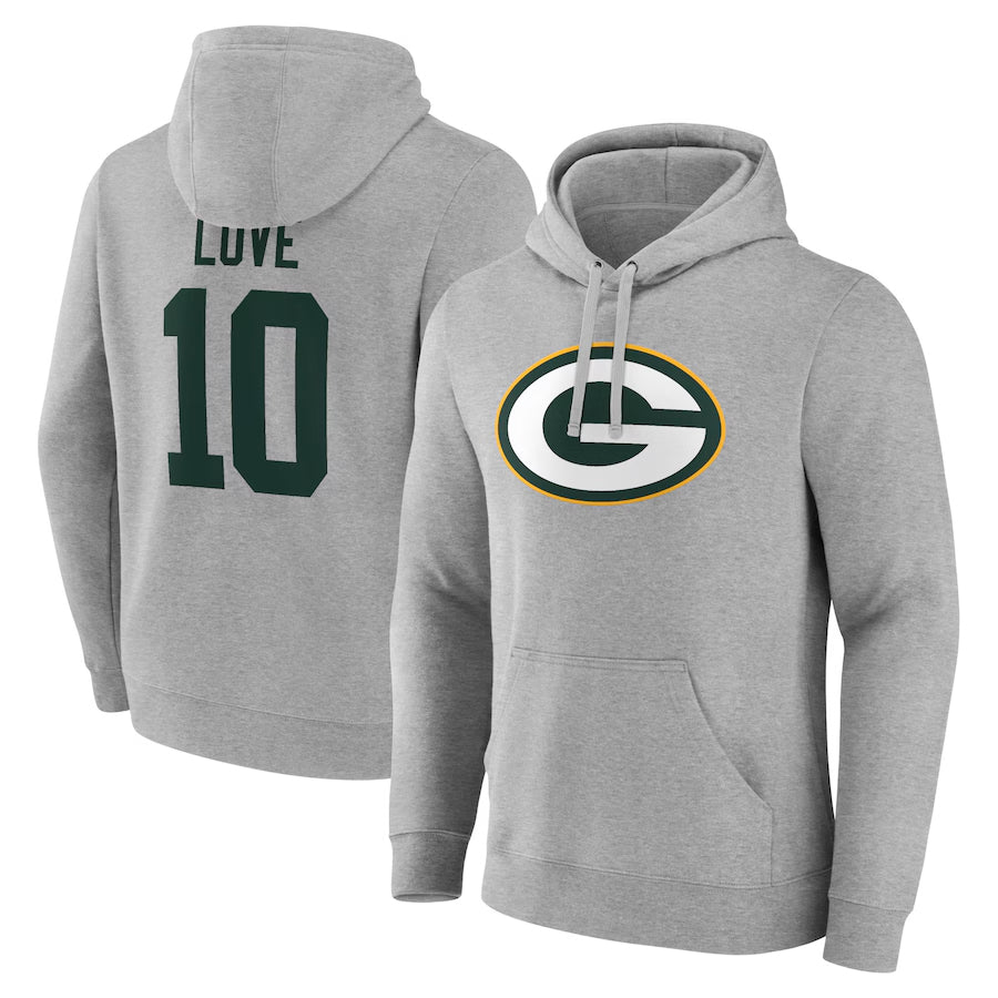 BIPIHUC GB.Packers #10 Jordan Love Player Gray Pullover Hoodie Game Stitched Jerseys