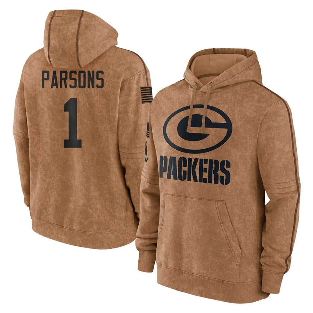 BIPIHUC GB.Packers #1 Micah Parsons Player Brown Salute to Service Hoodies Limited Game Stitched Jerseys
