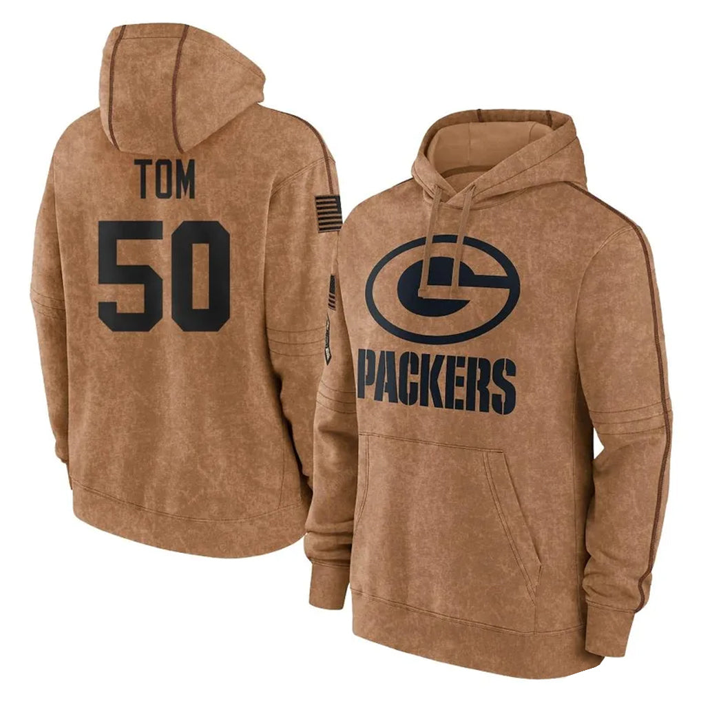 BIPIHUC GB.Packers #50 Zach Tom Player Brown Salute to Service Hoodies Limited Game Stitched Jerseys
