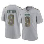 BIPIHUC GB.Packers #9 Christian Watson Player Gray Atmosphere Fashion Home Game Stitched Jerseys