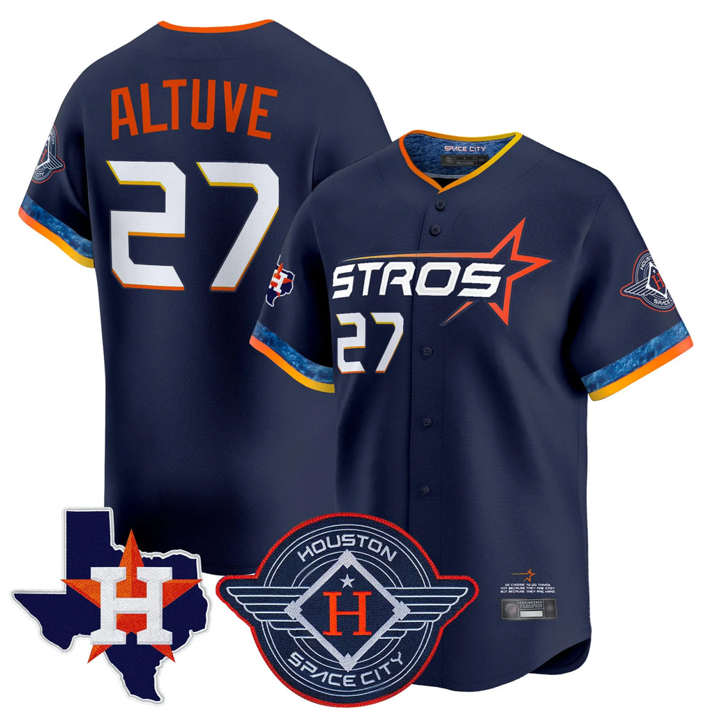 BIPIHUC H.Astros #27 Jose Altuve Player Navy City Connect Texas Patch Vapor Premier Limited Home Stitched Jerseys