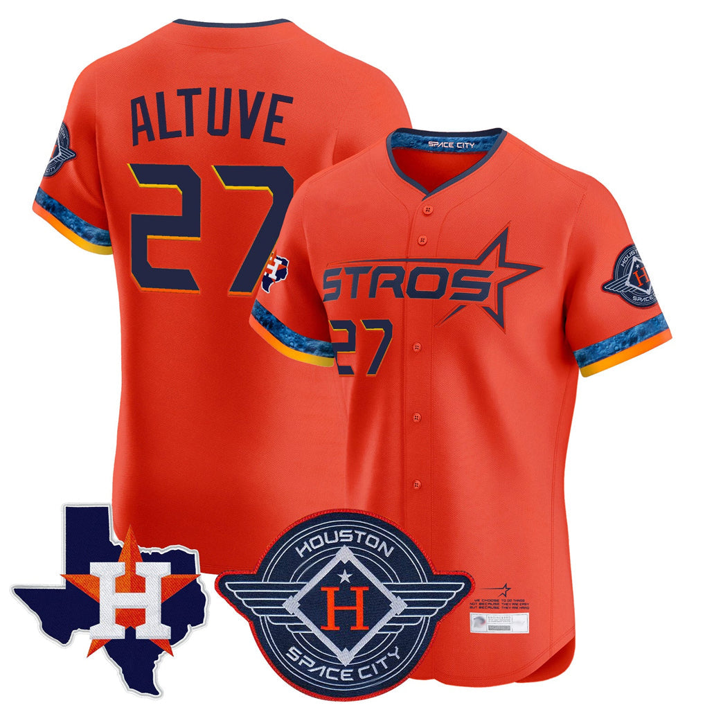 BIPIHUC H.Astros #27 Jose Altuve Player Orange City Connect Texas Patch Vapor Premier Limited Elite Home Stitched Jerseys