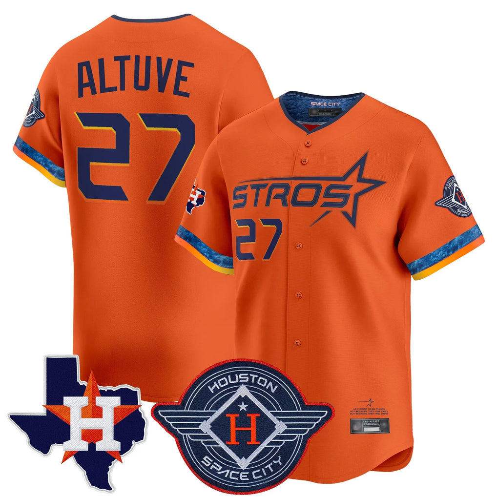 BIPIHUC H.Astros #27 Jose Altuve Player Orange City Connect Texas Patch Vapor Premier Limited Home Stitched Jerseys