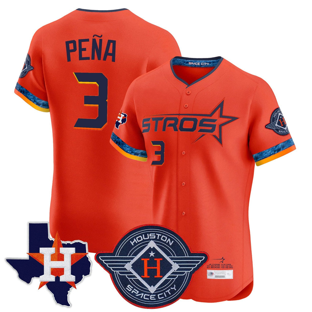 BIPIHUC H.Astros #3 Jeremy Pe?a Player Orange City Connect Texas Patch Vapor Premier Limited Elite Home Stitched Jerseys