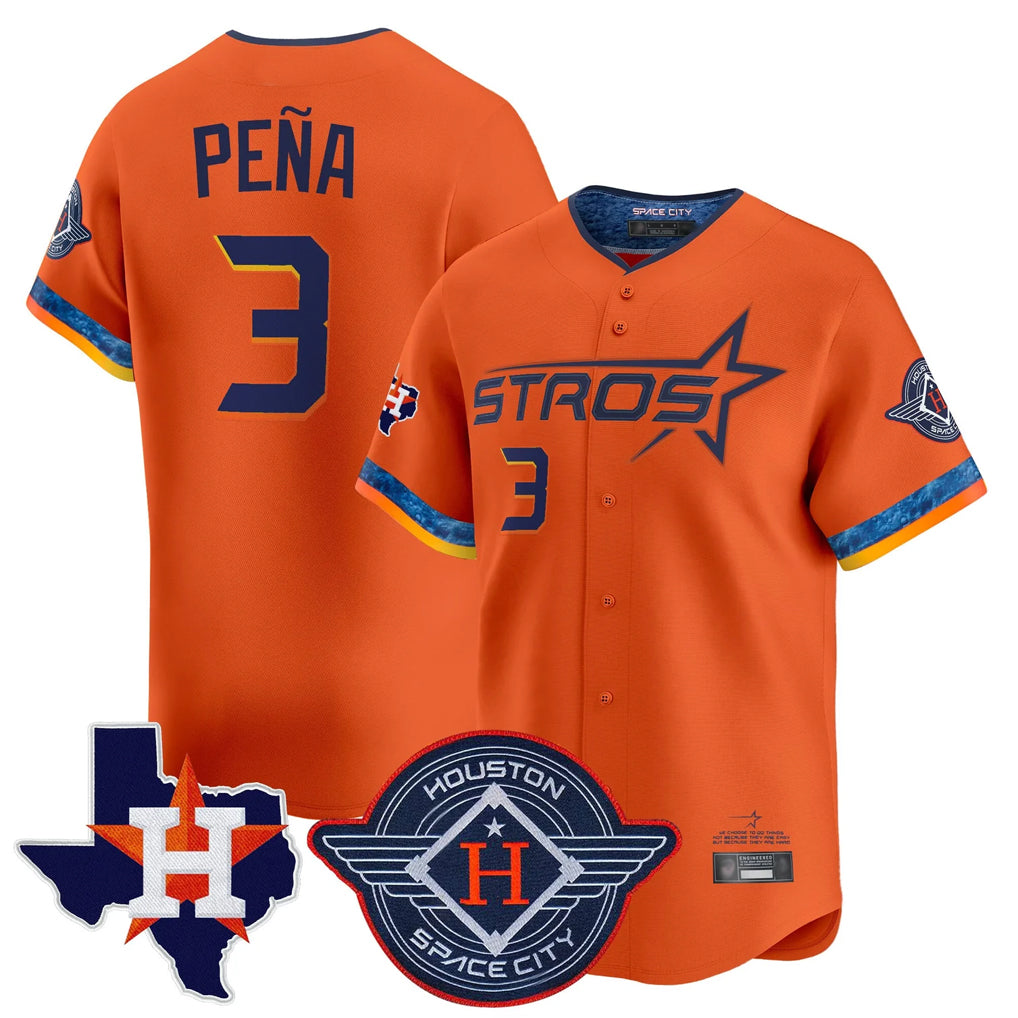 BIPIHUC H.Astros #3 Jeremy Pe?a Player Orange City Connect Texas Patch Vapor Premier Limited Home Stitched Jerseys