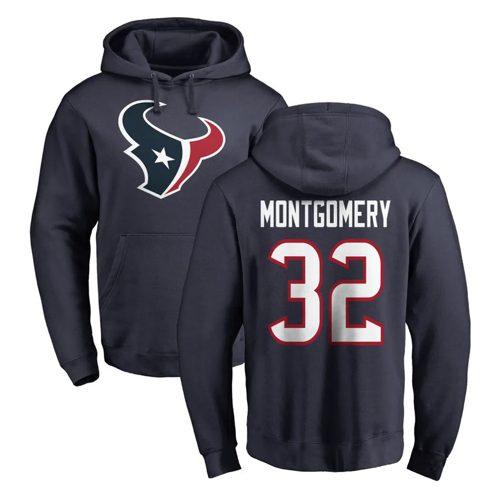 BIPIHUC H.Texans #32 David Montgomery Player Navy Pro Line Pullover Hoodie Limited Game Stitched Jerseys