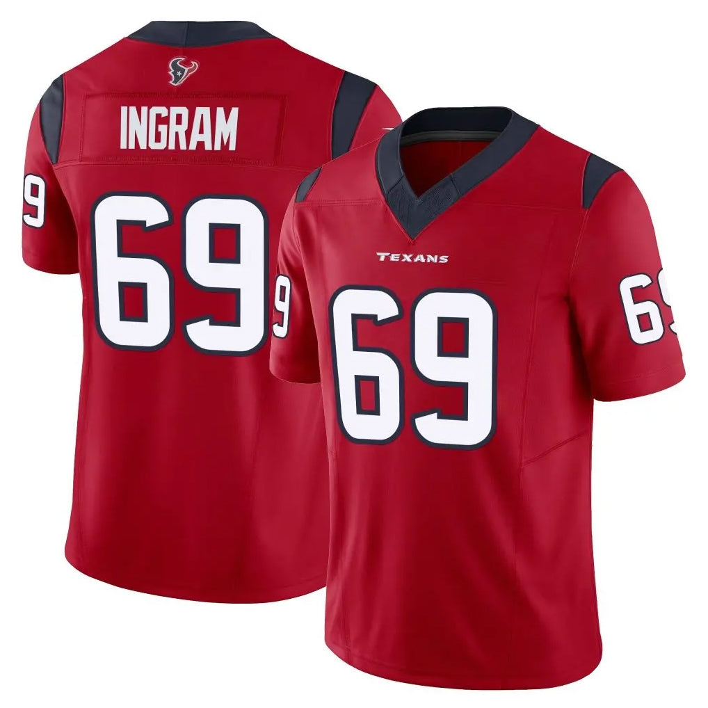 BIPIHUC H.Texans #69 Ed Ingram Player Red Limited Vapor F.U.S.E. Home Game Stitched Jerseys