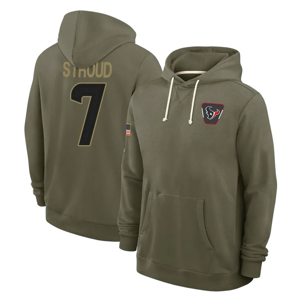 BIPIHUC H.Texans #7 CJ Stroud Player Olive Salute to Service Pullover Hoodies Limited Stitched Jerseys