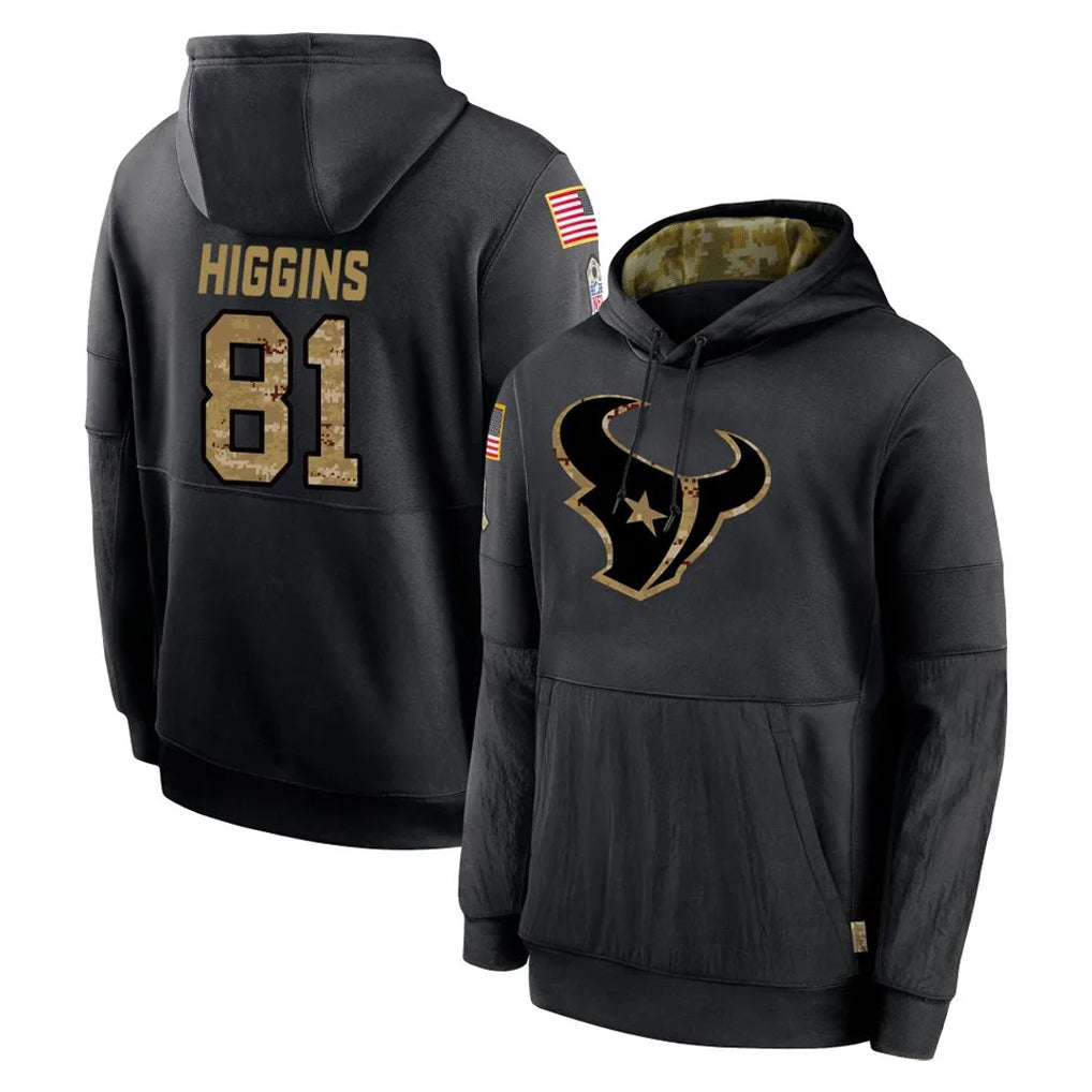 BIPIHUC H.Texans #81 Jayden Higgins Player Black Salute to Service Hoodies Limited Game Stitched Jerseys