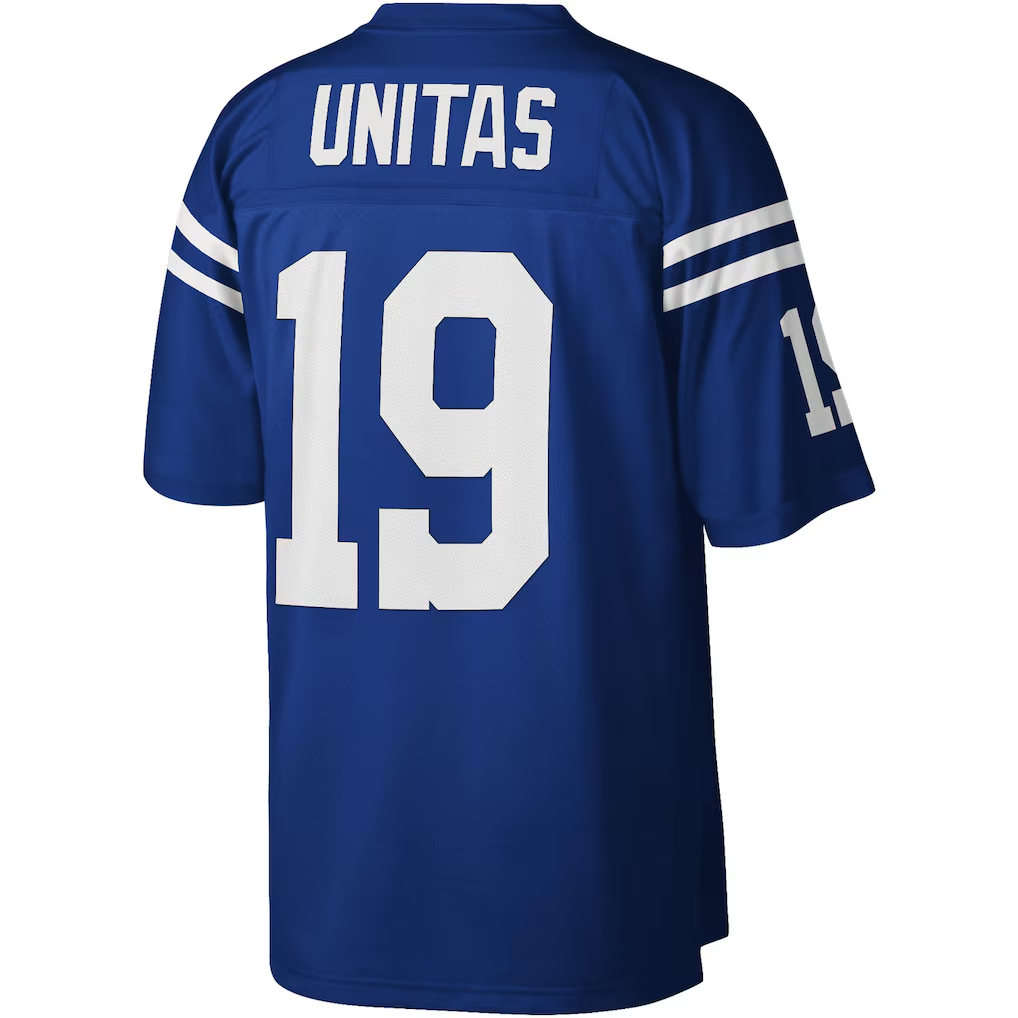 BIPIHUC IN.Colts #19 Johnny Unitas Mitchell & Ness Royal Legacy Replica Stitched Puhic Jersey