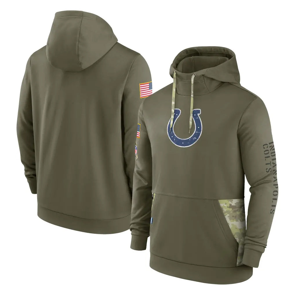 BIPIHUC IN.Colts Olive Salute To Service Hoodies Limited Blank Player Stitched Jerseys