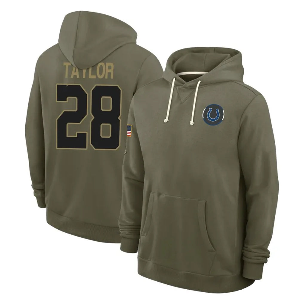 BIPIHUC IN.Colts #28 Jonathan Taylor Player Olive Salute to Service Pullover Hoodies Limited Stitched Jerseys