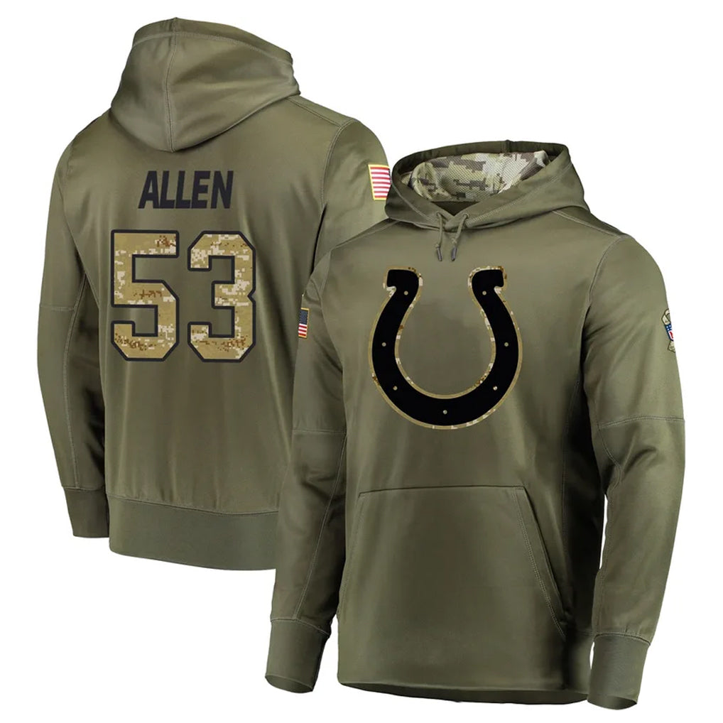 BIPIHUC IN.Colts #53 CJ Allen Player Olive Salute to Service Pullover Hoodies Home Game Stitched Jerseys