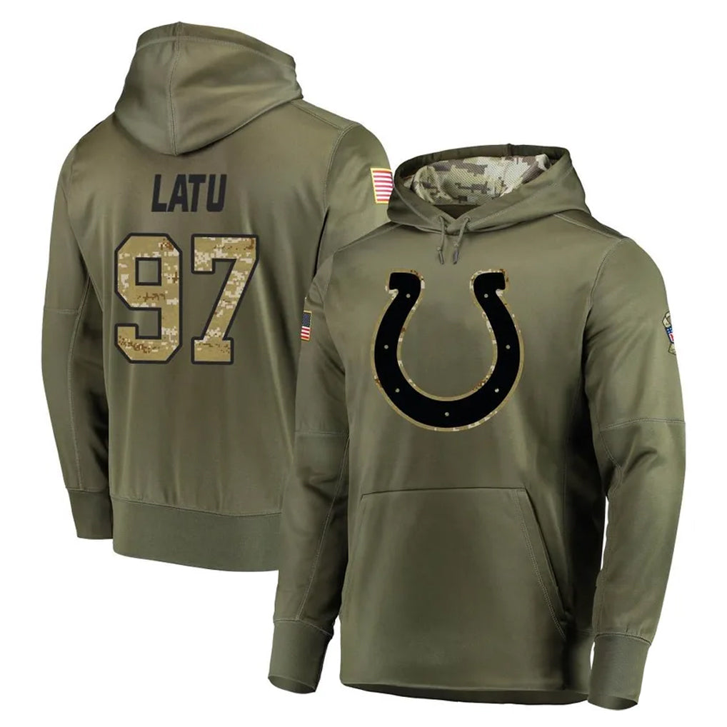 BIPIHUC IN.Colts #97 Laiatu Latu Player Olive Salute to Service Pullover Hoodies Home Game Stitched Jerseys