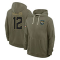 BIPIHUC J.Jaguars #12 Travis Hunter Player Olive Salute to Service Pullover Hoodies Limited Stitched Jerseys