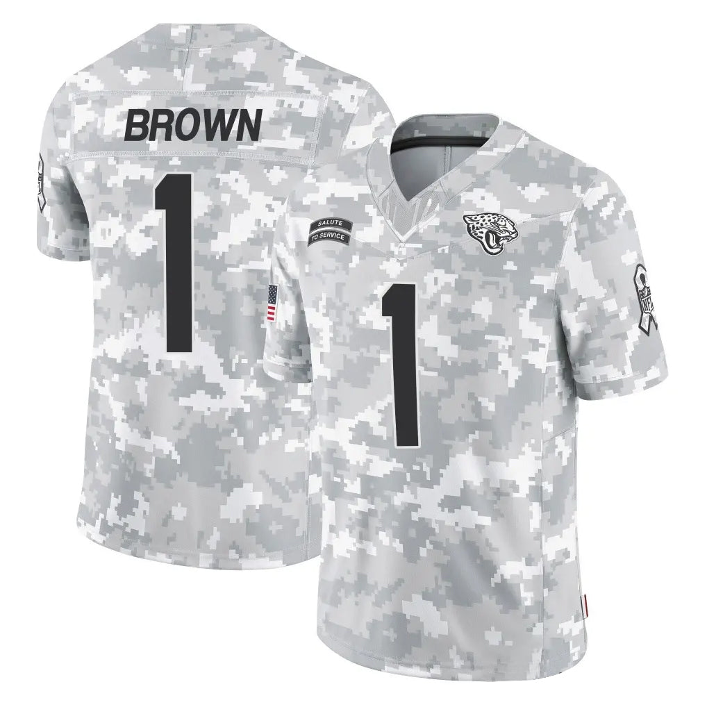 BIPIHUC J.Jaguars #1 Montaric Brown Player Arctic Camo Salute To Service Limited Game Stitched Jerseys