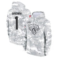 BIPIHUC J.Jaguars #1 Montaric Brown Player Arctic Camo Salute to Service Hoodies Limited Game Stitched Jerseys