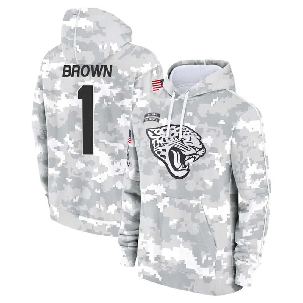 BIPIHUC J.Jaguars #1 Montaric Brown Player Arctic Camo Salute to Service Hoodies Limited Game Stitched Jerseys