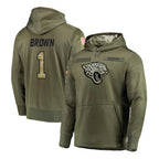 BIPIHUC J.Jaguars #1 Montaric Brown Player Olive Salute to Service Pullover Hoodies Home Game Stitched Jerseys