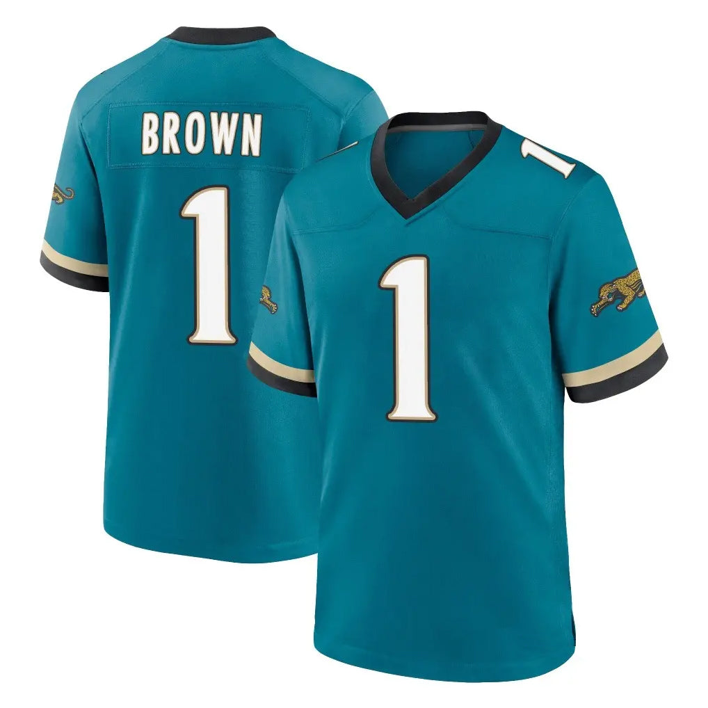 BIPIHUC J.Jaguars #1 Montaric Brown Player Teal Prowler Throwback Limited Home Game Stitched Jerseys