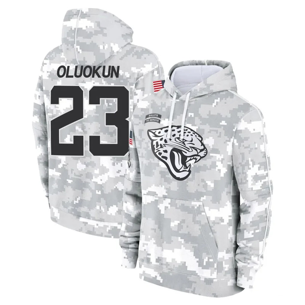 BIPIHUC J.Jaguars #23 Foyesade Oluokun Player Arctic Camo Salute to Service Hoodies Limited Game Stitched Jerseys