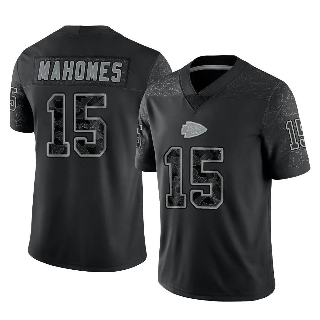 BIPIHUC KC.Chiefs #15 Patrick Mahomes Player Black Limited Reflective Game Stitched Jerseys