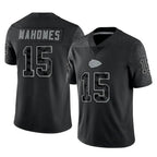 BIPIHUC KC.Chiefs #15 Patrick Mahomes Player Black Limited Reflective Game Stitched Jerseys
