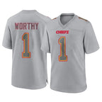 BIPIHUC KC.Chiefs #1 Xavier Worthy Player Gray Atmosphere Fashion Game Stitched Jerseys
