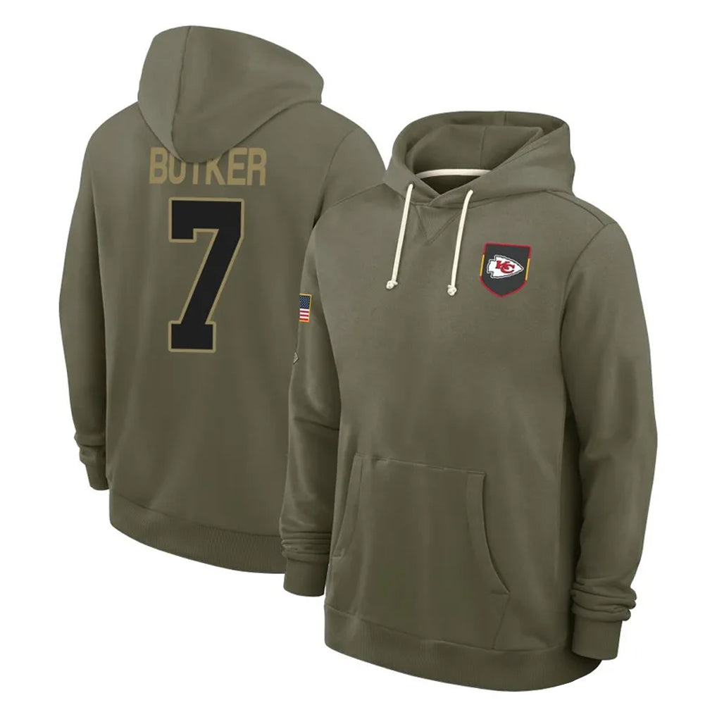 BIPIHUC KC.Chiefs #7 Harrison Butker Player Olive Salute to Service Pullover Hoodies Limited Stitched Jerseys