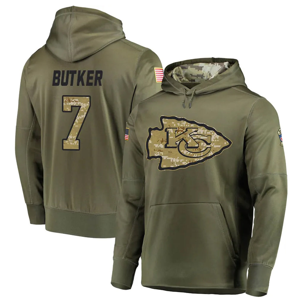 BIPIHUC KC.Chiefs #7 Harrison Butker Player Salute to Service Limited Olive Hoodies Stitched Jerseys