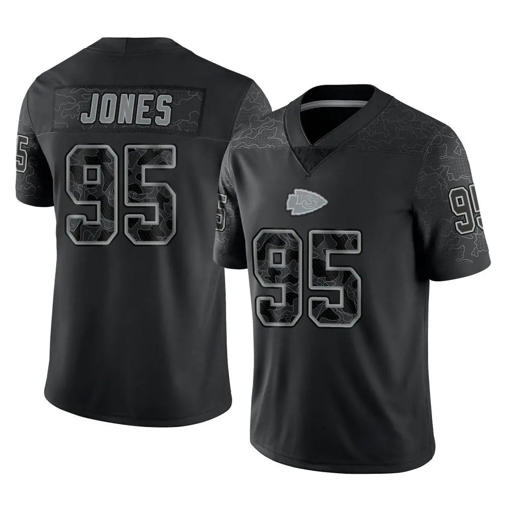 BIPIHUC KC.Chiefs #95 Chris Jones Player Black Limited Reflective Game Stitched Jerseys