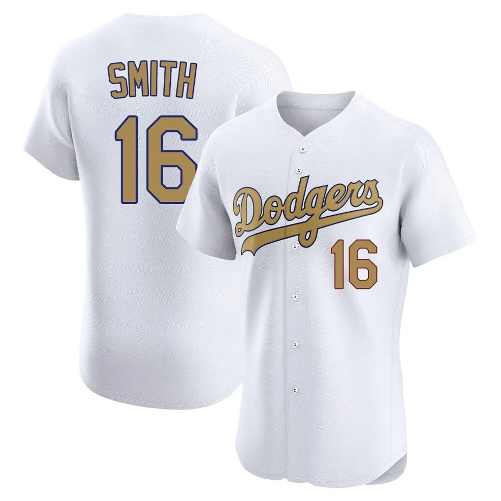 BIPIHUC LA.Dodgers #16 Will Smith Player Gold Limited Elite Home Stitched Jerseys