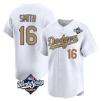 BIPIHUC LA.Dodgers #16 Will Smith Player Gold World Series Collection Limited Home Stitched Jerseys