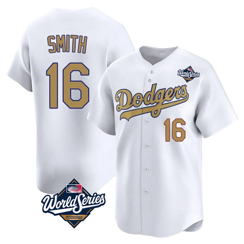 BIPIHUC LA.Dodgers #16 Will Smith Player Gold World Series Collection Limited Home Stitched Jerseys
