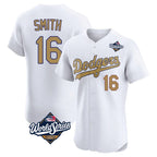 BIPIHUC LA.Dodgers #16 Will Smith Player Gold World Series Limited Elite Home Stitched Jerseys
