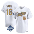 BIPIHUC LA.Dodgers #16 Will Smith Player Gold World Series Meet Collection Limited Home Stitched Jerseys